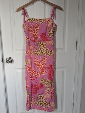 Pink Printed Slip Dress Faux Tie Beaded Spaghetti Straps Size XS Rachel Zoe